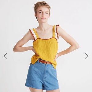 Madewell | Cotton Yellow Colorblock Crocheted Ruffle-Strap Sweater Tank | XL